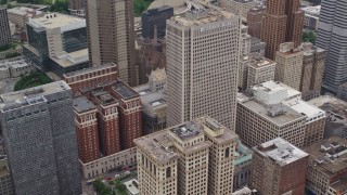 AX105_200 - 4.8K aerial stock footage orbiting 525 William Penn Place, Downtown Pittsburgh, Pennsylvania