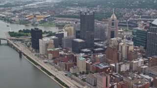 AX105_234 - 4.8K aerial stock footage of PPG Place Skyscrapers, Downtown Pittsburgh, Pennsylvania