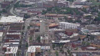 AX105_241E - 4.8K aerial stock footage of Cathedral of Hope, Pittsburgh, Pennsylvania