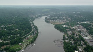 AX105_252 - 4.8K aerial stock footage of the Allegheny River, Verona, Pennsylvania