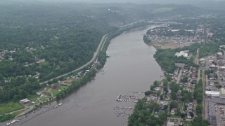 AX105_252E - 4.8K aerial stock footage of the Allegheny River, Verona, Pennsylvania