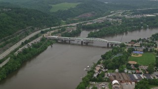 AX106_003E - 4.8K aerial stock footage of the Oakmont Hulton Bridge in Oakmont, Pennsylvania