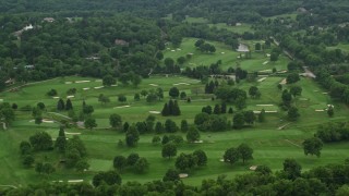 AX106_005E - 4.8K aerial stock footage of a golf course in Pittsburgh, Pennsylvania