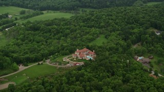AX106_010 - 4.8K aerial stock footage of a large mansion in Glenshaw, Pennsylvania