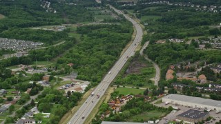 AX106_026E - 4.8K aerial stock footage of light traffic on Interstate 76, Cranberry Township, Pennsylvania