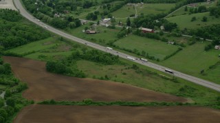 AX106_034 - 4.8K aerial stock footage of light traffic on Interstate 76, Rochester, Pennsylvania