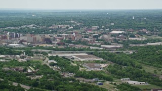 AX106_073 - 4.8K aerial stock footage of Downtown Youngstown, Ohio