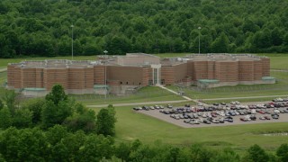 AX106_085 - 4.8K aerial stock footage of the Ohio State Penitentiary, Youngstown, Ohio
