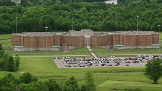 AX106_085E - 4.8K aerial stock footage of the Ohio State Penitentiary, Youngstown, Ohio