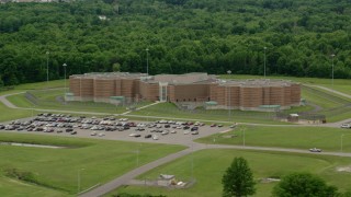 AX106_087 - 4.8K aerial stock footage of Ohio State Penitentiary, Youngstown, Ohio