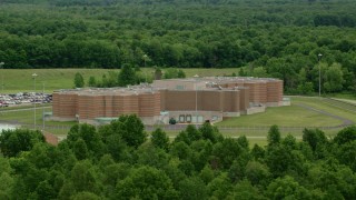 AX106_091 - 4.8K aerial stock footage of Ohio State Penitentiary, Youngstown, Ohio