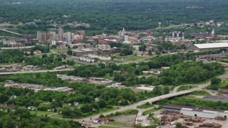 AX106_095E - 4.8K aerial stock footage of the campus of Youngstown State University, Ohio