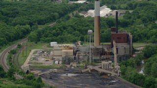 AX106_107 - 4.8K aerial stock footage of Niles Generating Station Power Plant, Niles, Ohio