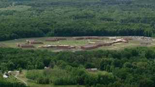 AX106_118 - 4.8K aerial stock footage of Trumbull Correctional Institute Prison in Leavittsburg, Ohio
