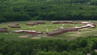 AX106_118E - 4.8K aerial stock footage of Trumbull Correctional Institute Prison in Leavittsburg, Ohio