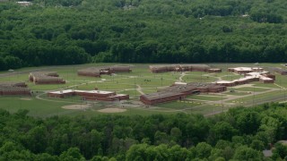AX106_119 - 4.8K aerial stock footage of Trumbull Correctional Institute Prison in Leavittsburg, Ohio