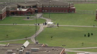 AX106_122 - 4.8K aerial stock footage of the Trumbull Correctional Institute Prison Grounds in Leavittsburg, Ohio