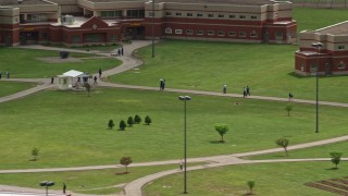 AX106_122E - 4.8K aerial stock footage of the Trumbull Correctional Institute Prison Grounds in Leavittsburg, Ohio