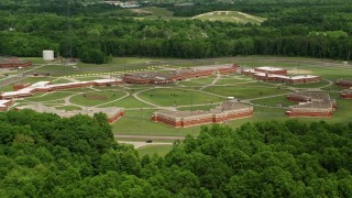 AX106_124E - 4.8K aerial stock footage of Trumbull Correctional Institute Prison Complex in Leavittsburg, Ohio