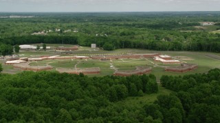 AX106_126 - 4.8K aerial stock footage of Trumbull Correctional Institute Prison Complex in Leavittsburg, Ohio