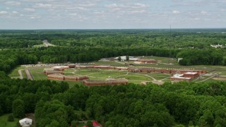 AX106_126E - 4.8K aerial stock footage of Trumbull Correctional Institute Prison Complex in Leavittsburg, Ohio