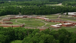 AX106_129 - 4.8K aerial stock footage of Trumbull Correctional Institute Prison Complex in Leavittsburg, Ohio