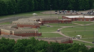 AX106_131 - 4.8K aerial stock footage of Trumbull Correctional Institute Prison Complex in Leavittsburg, Ohio