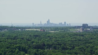 AX106_178 - 4.8K aerial stock footage of the Downtown Skyline of Downtown Cleveland, Ohio