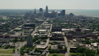 AX106_197 - 4.8K stock footage aerial video of skyscrapers in Downtown Cleveland, Ohio