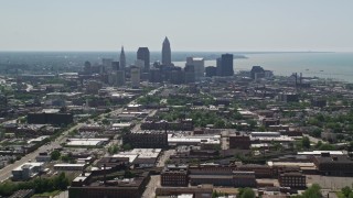 AX106_197E - 4.8K aerial stock footage of skyscrapers in Downtown Cleveland, Ohio