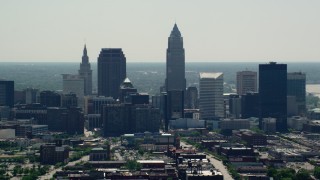 AX106_199 - 4.8K stock footage aerial video of skyscrapers in Downtown Cleveland, Ohio