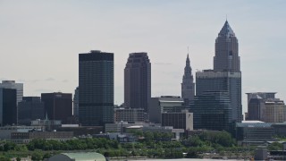 AX106_203E - 4.8K aerial stock footage of skyscrapers in Downtown Cleveland, Ohio