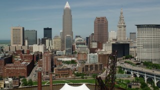 AX106_216 - 4.8K aerial stock footage of skyscrapers and federal courthouse in Downtown Cleveland, Ohio