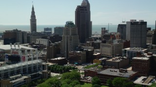 AX106_223 - 4.8K stock footage aerial video of skyscrapers and high-rises in Downtown Cleveland, Ohio