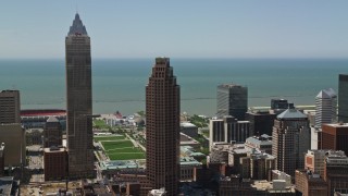 AX106_237E - 4.8K aerial stock footage of Key Tower and 200 Public Square in Downtown Cleveland, Ohio