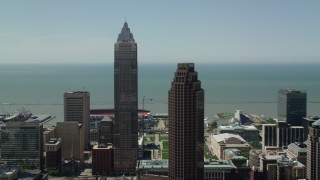 AX106_238 - 4.8K aerial stock footage of Key Tower and 200 Public Square in Downtown Cleveland, Ohio