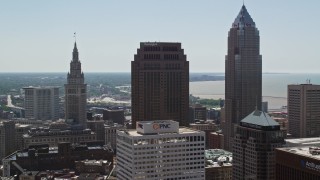 AX106_240 - 4.8K aerial stock footage of 200 Public Square and Key Tower in Downtown Cleveland, Ohio