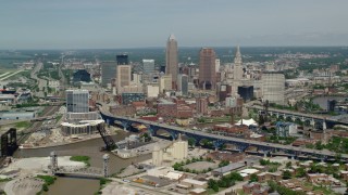 AX106_244 - 4.8K stock footage aerial video of skyscrapers in Downtown Cleveland, Ohio