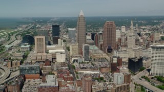 AX106_247 - 4.8K stock footage aerial video of Key Tower and 200 Public Square in Downtown Cleveland, Ohio