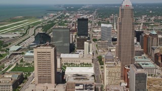 AX106_249 - 4.8K aerial stock footage approaching Key Tower and High-Rises in Downtown Cleveland, Ohio