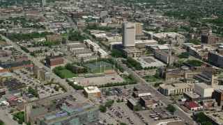 AX106_253 - 4.8K aerial stock footage of the campus of Cleveland State University in Cleveland, Ohio