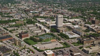 AX106_253E - 4.8K aerial stock footage of the campus of Cleveland State University in Cleveland, Ohio