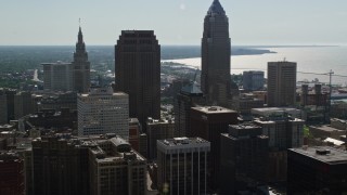 AX107_009E - 4.8K aerial stock footage of 200 Public Square, Key Tower, Downtown Cleveland, Ohio