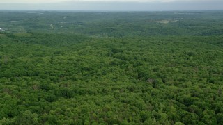AX107_119 - 4.8K aerial stock footage flying over forests, Darlington, Pennsylvania