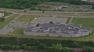 AX107_142E - 4.8K aerial stock footage of Beaver County Jail, Aliquippa, Pennsylvania