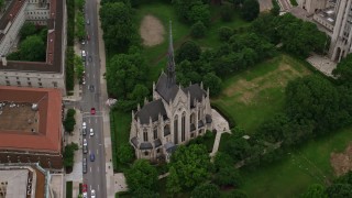 AX107_184 - 4.8K aerial stock footage orbiting Heinz Memorial Chapel, University of Pittsburgh, Pennsylvania