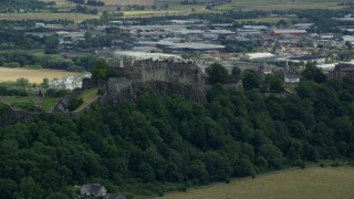 AX109_021 - 5.5K aerial stock footage of Stirling Castle on a hill in Scotland