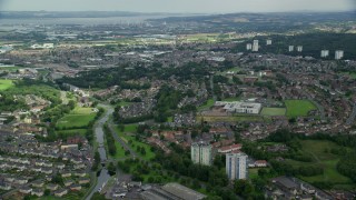 AX109_147E - 5.5K aerial stock footage of flying over the Scottish town, Falkirk, Scotland