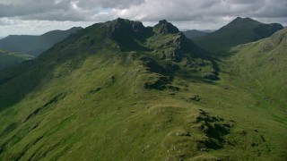 AX110_071 - 5.5K aerial stock footage approach The Cobbler in Scottish Highlands, Scotland, United Kingdom