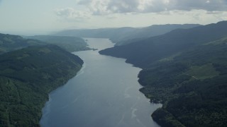 AX110_091 - 5.5K aerial stock footage of Loch Long in the Scottish Highlands, Scotland
